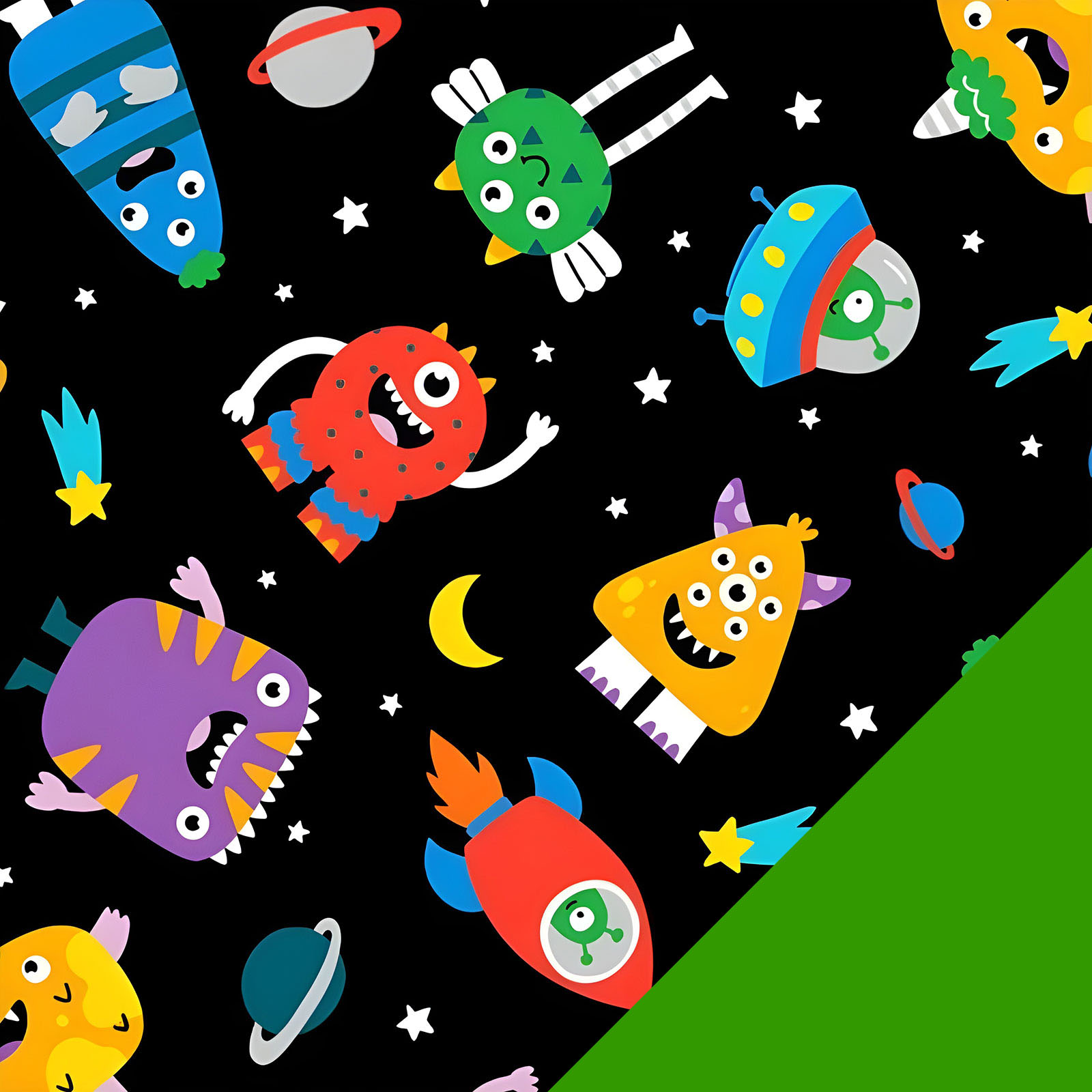 Alien Invasion fleece fabric with Green Fleece