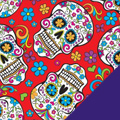 Sugar Skulls on Red Fleece Fabric