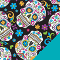 Sugar Skulls on Black Fleece Fabric