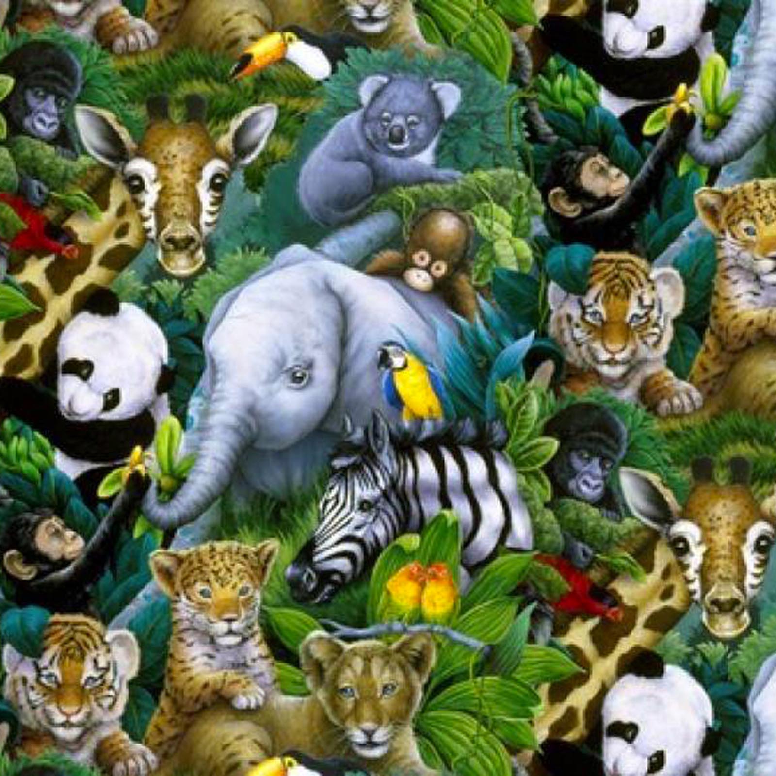 Jungle Animals Fleece Fabric with Charcoal