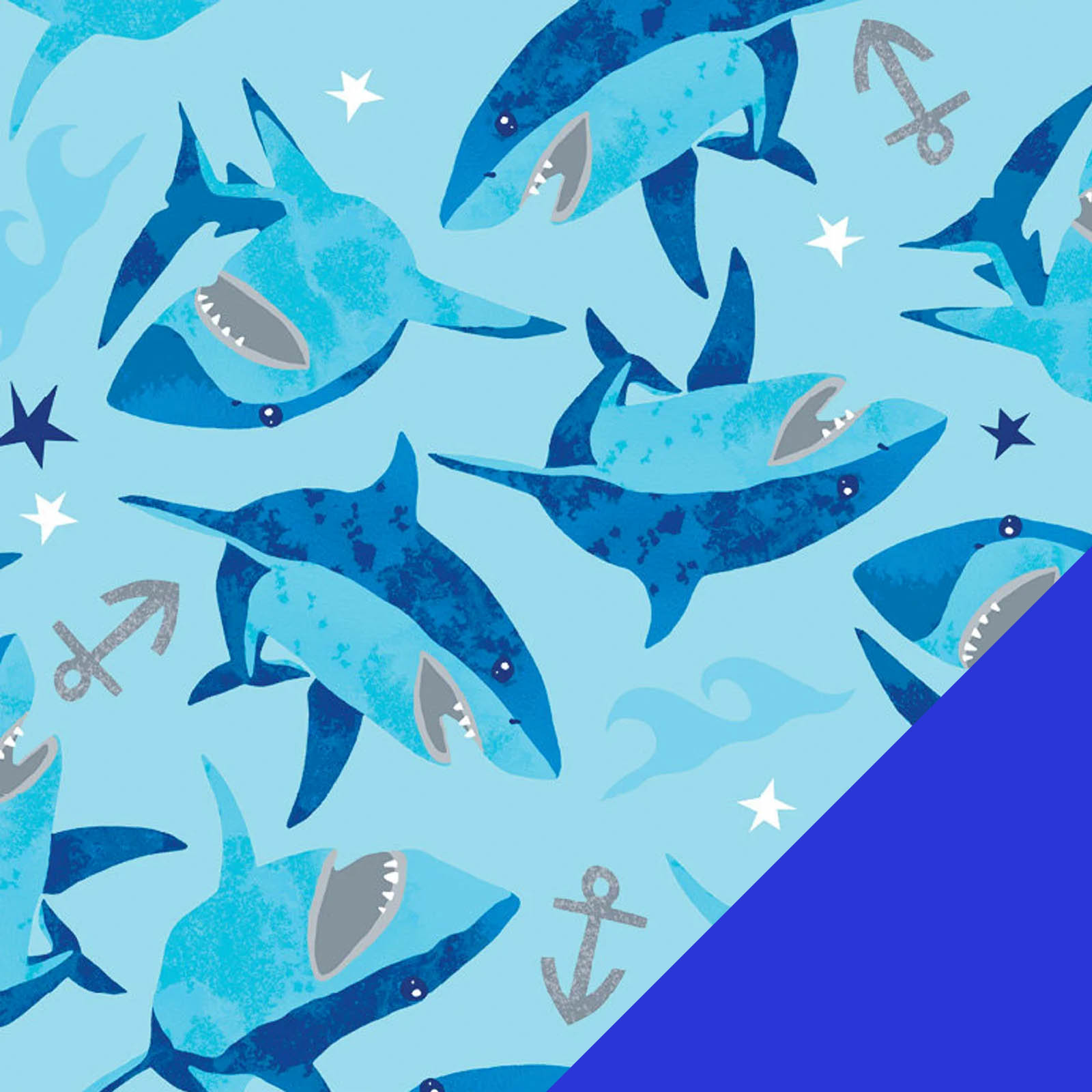 Shark Attack Fleece Fabric with Blue