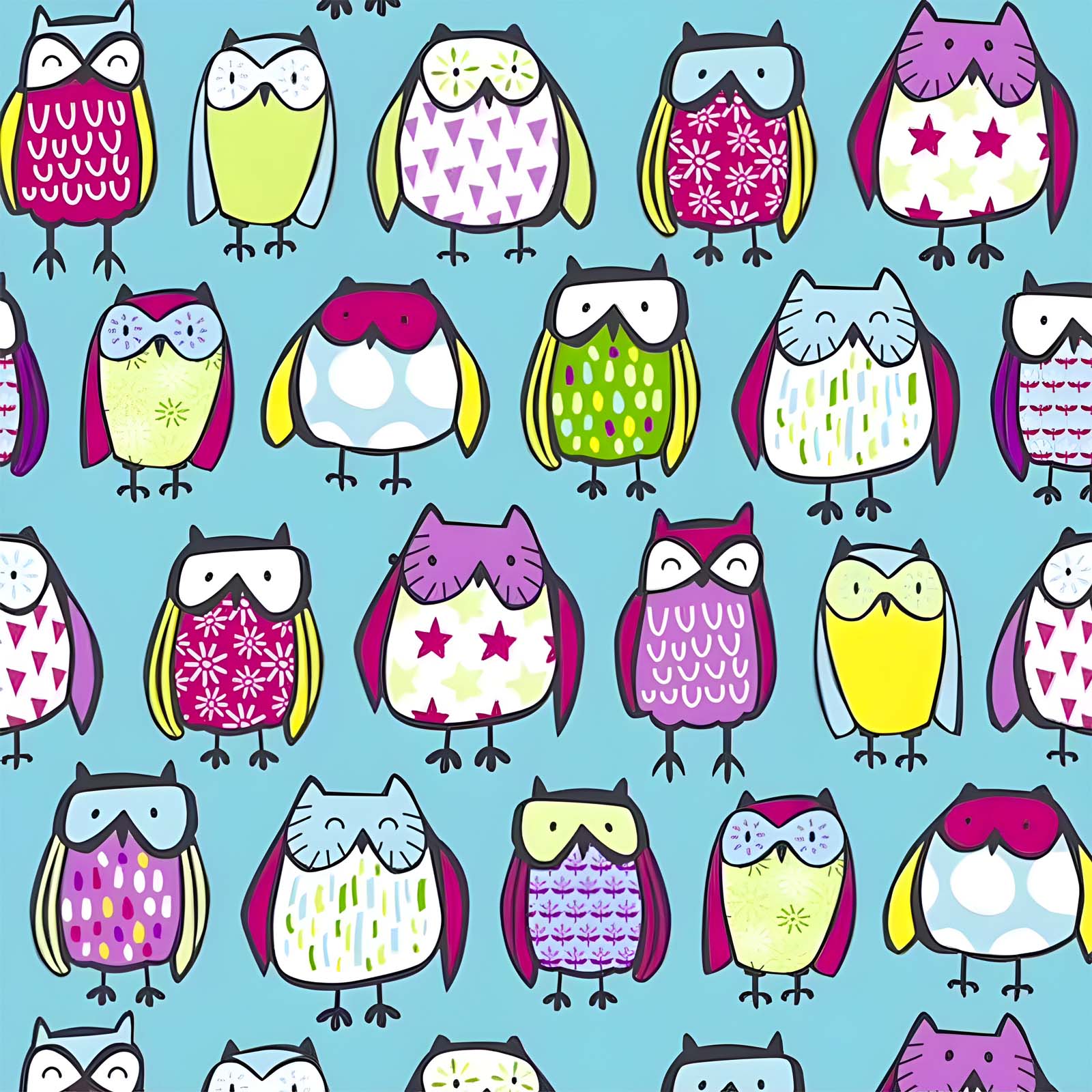 Sketched Owls Fleece Fabric