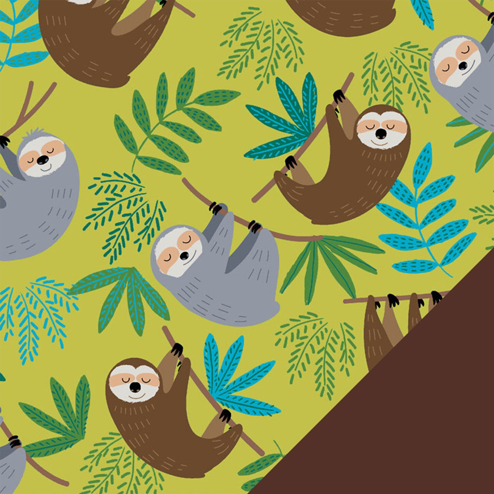 Sleepy Sloths Fabric with Brown
