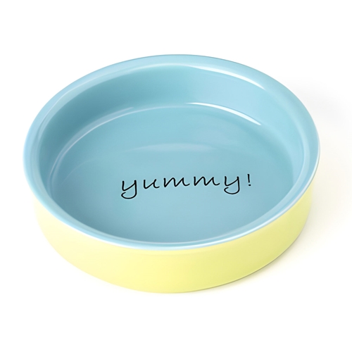 Yummy Time stoneware veggie bowl for guinea pigs in blue and yellow