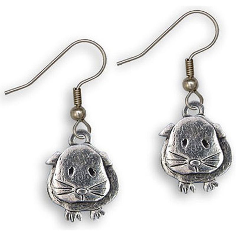 Guinea Pig Wire Earrings in Pewter - Short-haired guinea pig