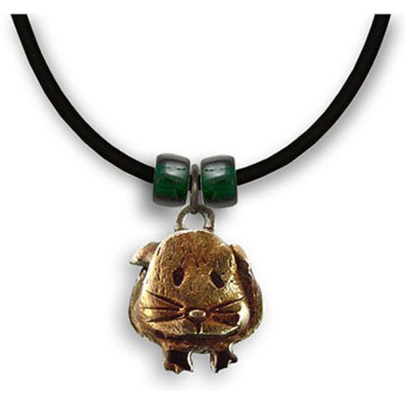 Guinea Pig Necklace in Brown Enamel - Short-haired guinea pig with red beads