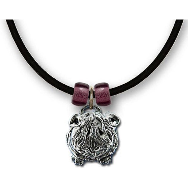 Guinea Pig Necklace in Pewter - Long-haired guinea pig with red beads