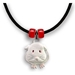 Guinea Pig Necklace in White Enamel - Short-haired guinea pig with red beads