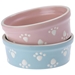Large Pastel Paws stoneware pellet or food bowls for guinea pigs in pink and blue.