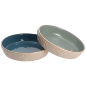 Beige paws stoneware veggie bowls for guinea pigs in blue and green