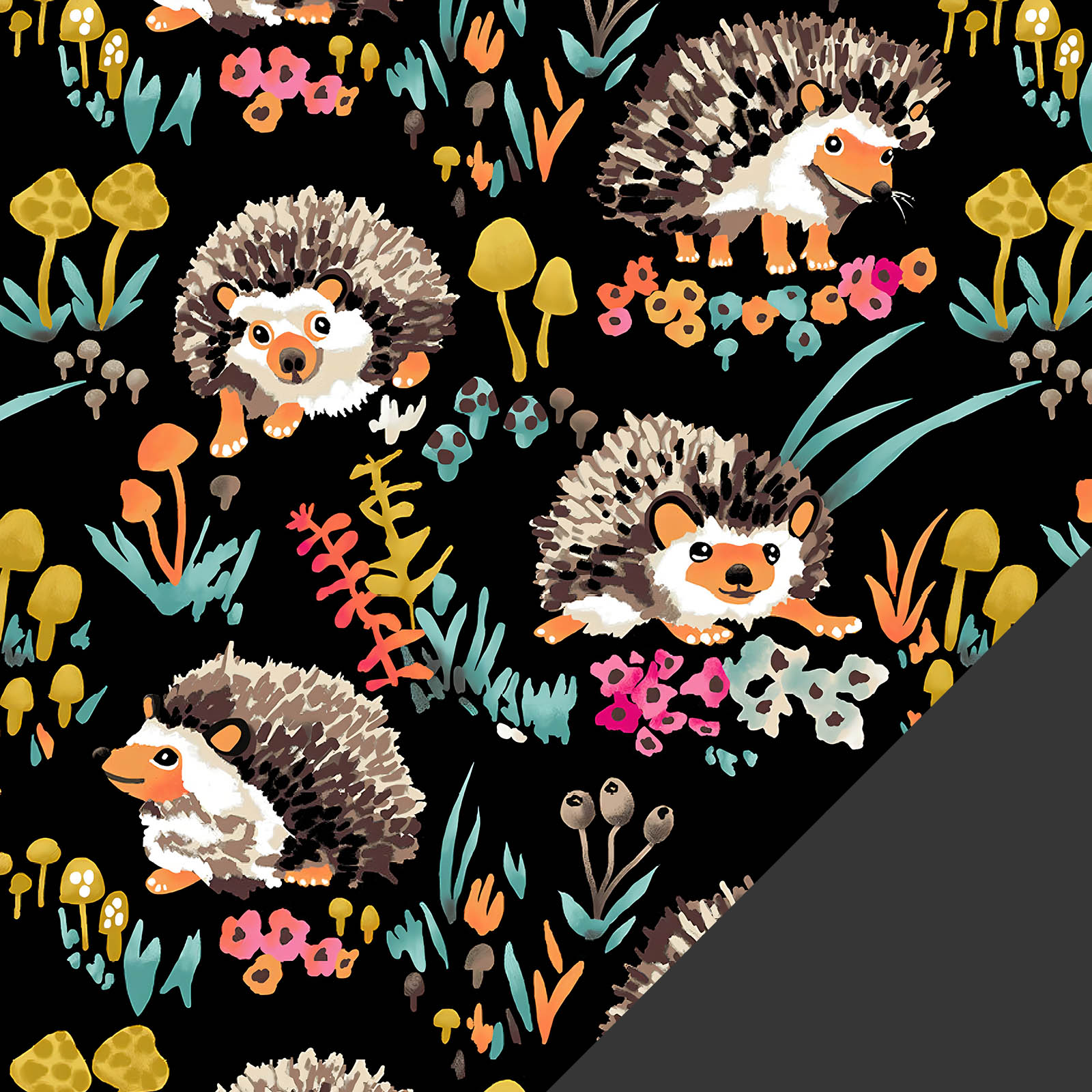 Hedgehog Meadow fabric with charcoal for guinea pig cozies and bedding