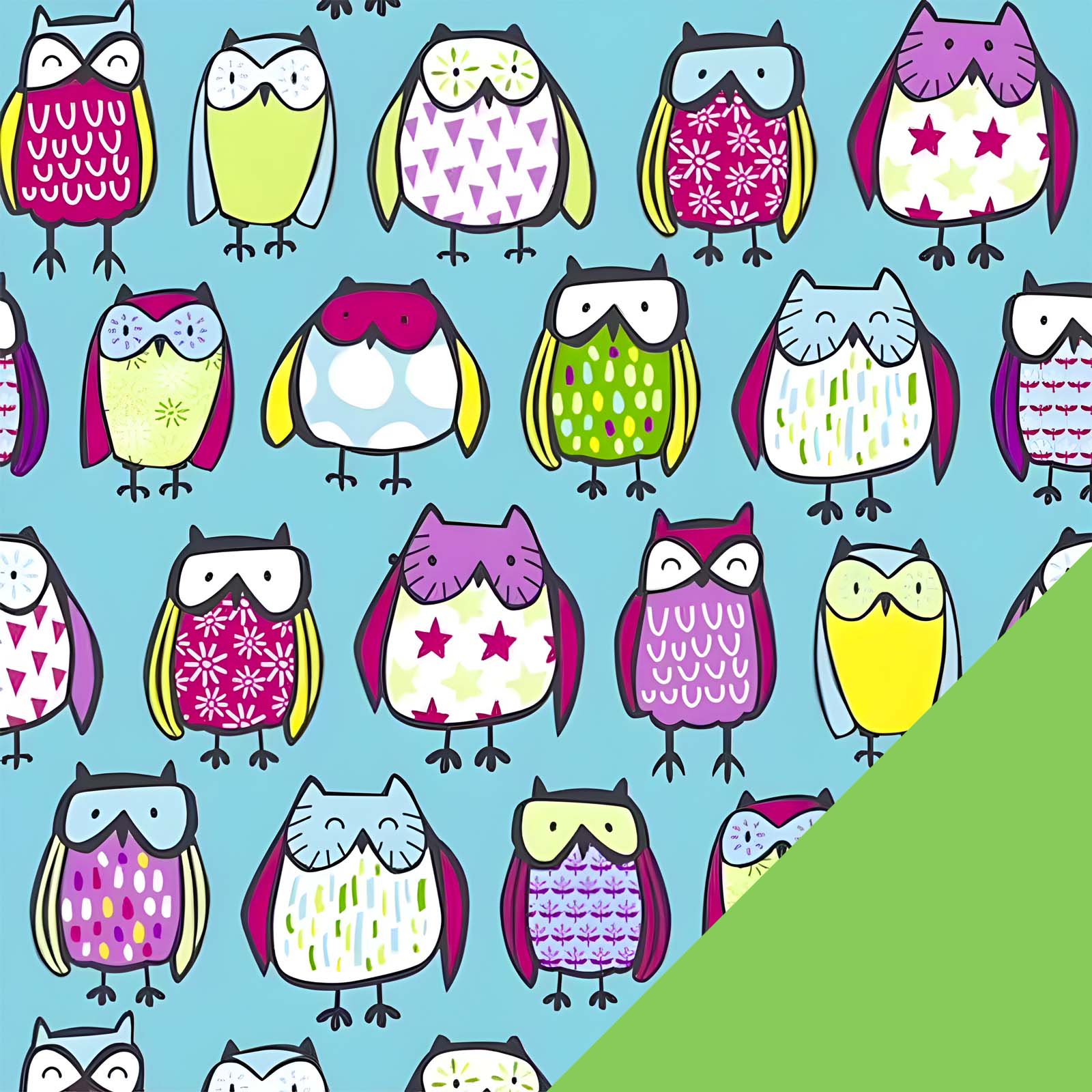 Sketched Owls Fleece Fabric with Lime