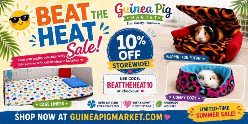 Handmade guinea pig cage liners, Flippin' Fun Futons, and Comfy Cozies featured in the Beat the Heat summer sale